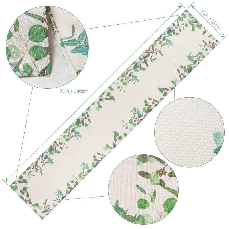 Cotton Linen Blue Flower Floral Table Runner, Rustic Tablerunner for Kitchen Coffee Summer Spring Holiday Dining Table#