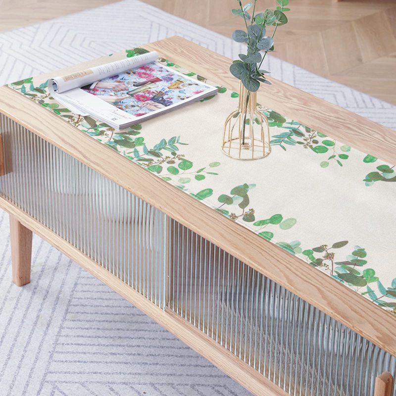 Cotton Linen Blue Flower Floral Table Runner, Rustic Tablerunner for Kitchen Coffee Summer Spring Holiday Dining Table#