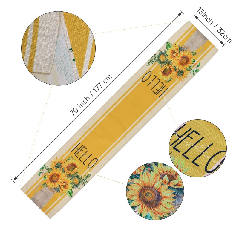 Cotton Linen Blue Flower Floral Table Runner, Rustic Tablerunner for Kitchen Coffee Summer Spring Holiday Dining Table#