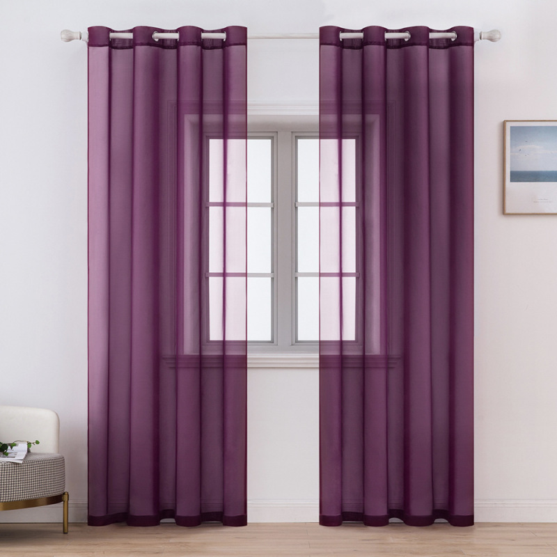 Voile Wine Red Tulle Curtains Living Room Bedroom Sheer Curtain, Decoration Kitchen Window Treatment Finished Sheer Curtain/