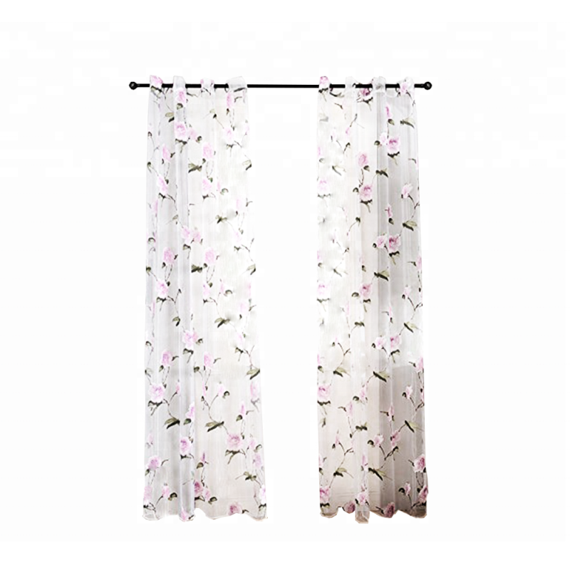 100% polyester pink flower sheer curtain for the girls kids room perspective elegant curtain