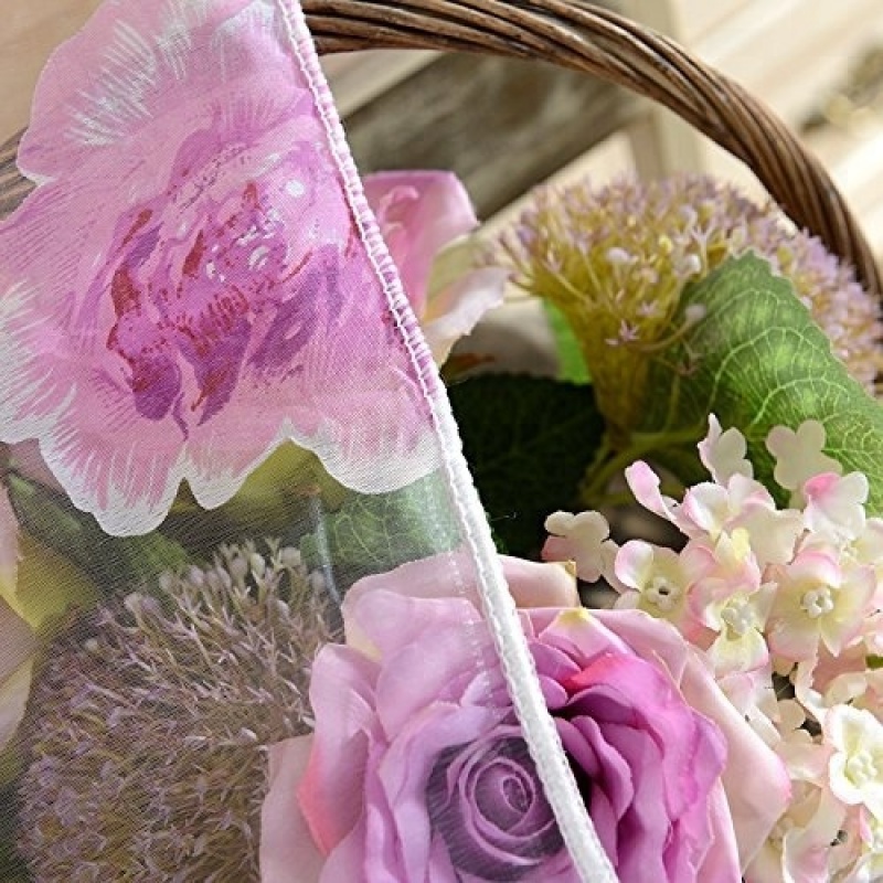 100% polyester pink flower sheer curtain for the girls kids room perspective elegant curtain