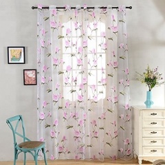 100% polyester pink flower sheer curtain for the girls kids room perspective elegant curtain