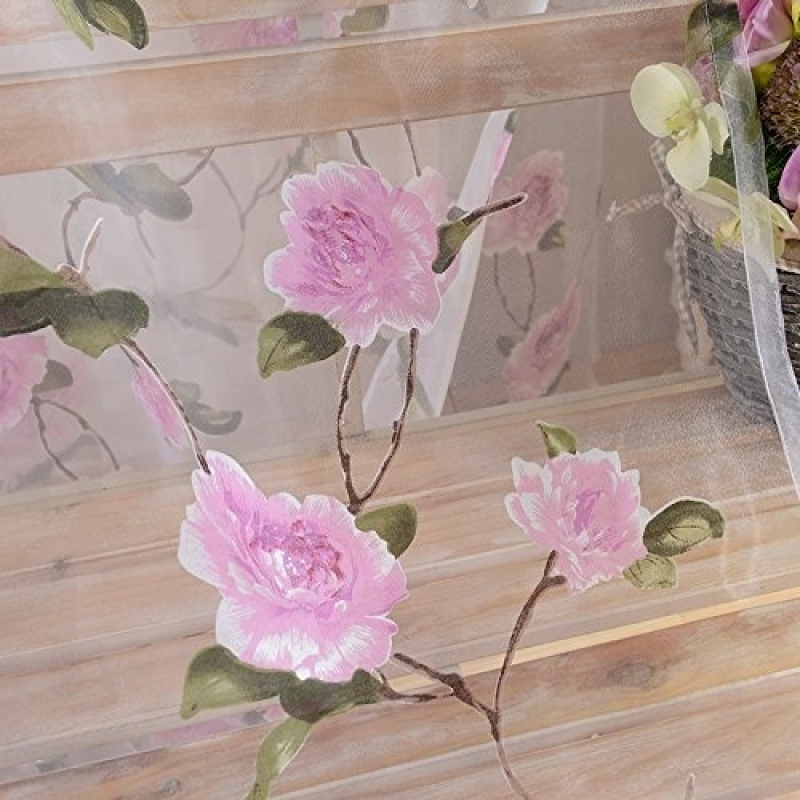 100% polyester pink flower sheer curtain for the girls kids room perspective elegant curtain