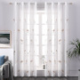 High Quality Made in China Red White Embroidered Leaves Living Room Sheer Curtain, Decoracion Bedroom Polyester Sheer Curtain/