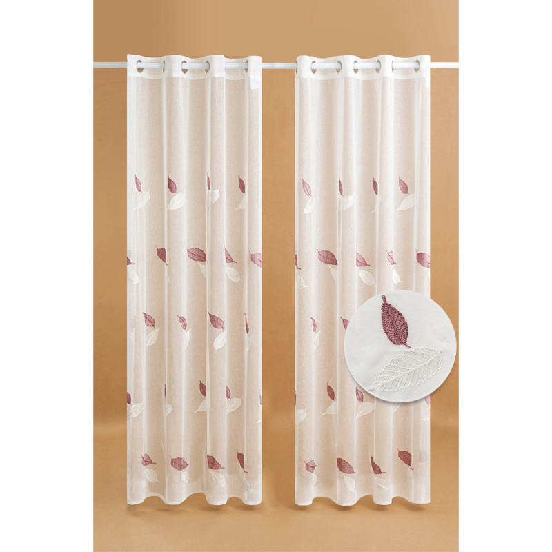 High Quality Made in China Red White Embroidered Leaves Living Room Sheer Curtain, Decoracion Bedroom Polyester Sheer Curtain/