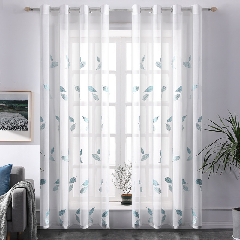 High Quality Made in China Red White Embroidered Leaves Living Room Sheer Curtain, Decoracion Bedroom Polyester Sheer Curtain/