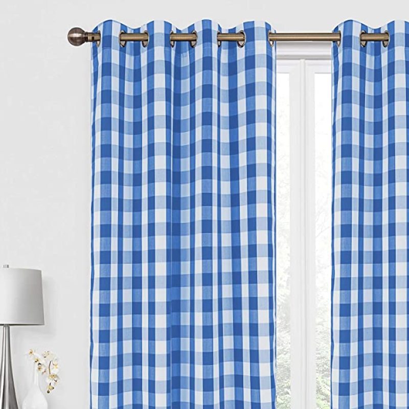 Custom Blue&White Panel Buffalo Checkr Window Curtain, Fashion Polyester Fabric Thermal Insulated Grommet Curtain/