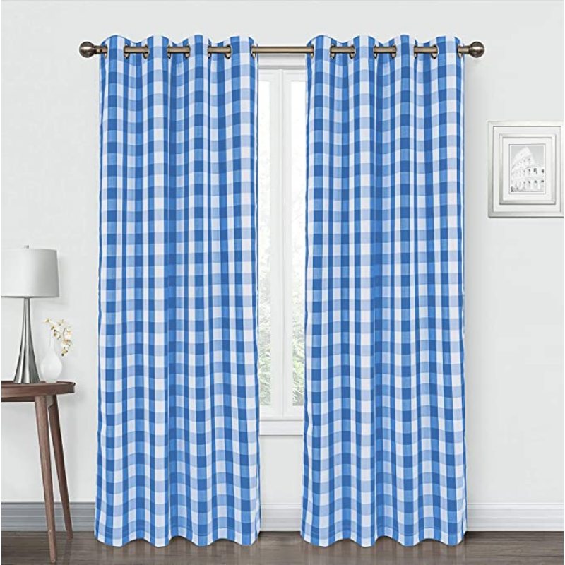 Custom Blue&White Panel Buffalo Checkr Window Curtain, Fashion Polyester Fabric Thermal Insulated Grommet Curtain/