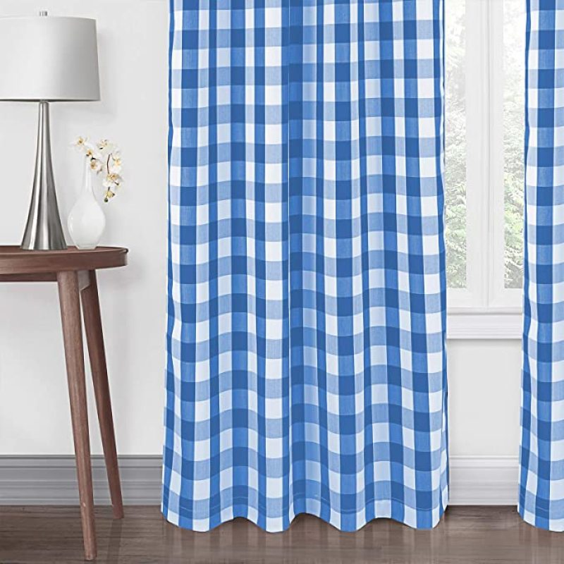 Custom Blue&White Panel Buffalo Checkr Window Curtain, Fashion Polyester Fabric Thermal Insulated Grommet Curtain/