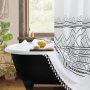 Manufacturer Cheap Waffle Shower Curtains with Tassel, OEM Factory Printing Shower Curtains $