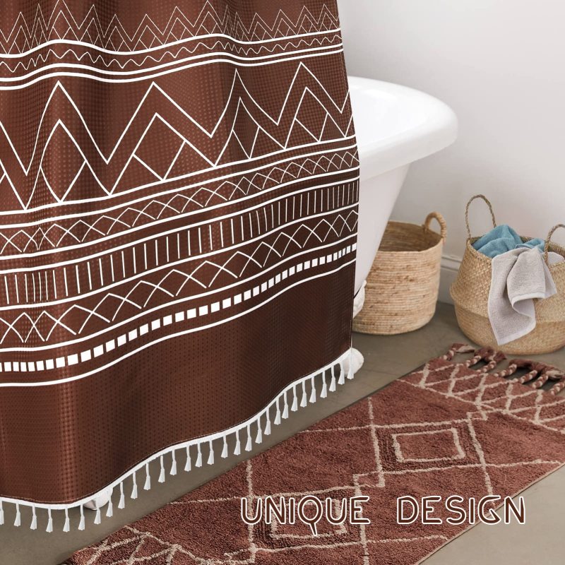 Manufacturer Cheap Waffle Shower Curtains with Tassel, OEM Factory Printing Shower Curtains $