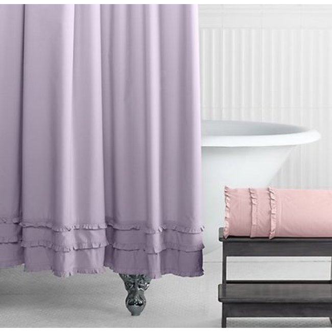 European Classic Retro Solid Color Small Pleated Shower Curtain, Wooden Ear Ruffled Waterproof Decorative Shower Curtain/