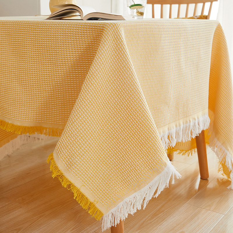 Hot sell high density Waffle yellow and white 230x340cm cover Japanese tea table cloth Cotton and linen blended tablecloth
