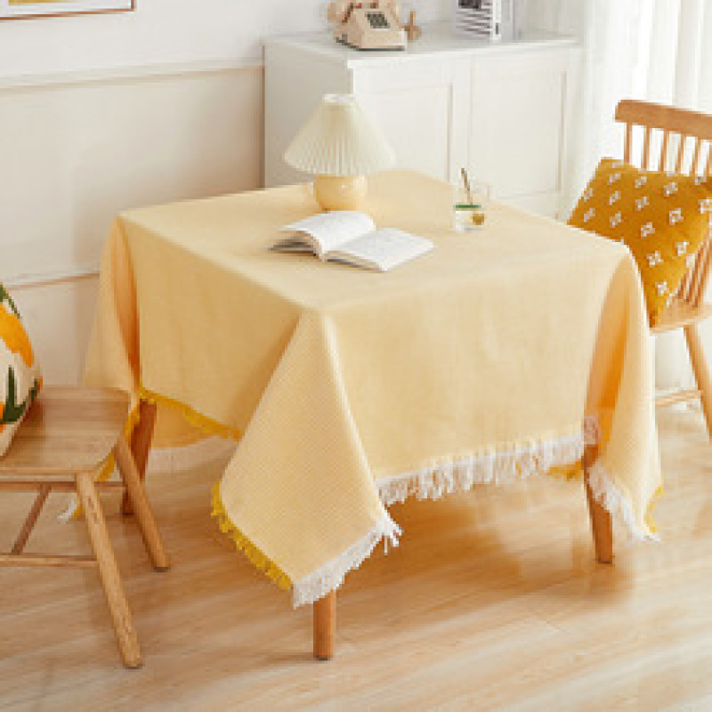 Hot sell high density Waffle yellow and white 230x340cm cover Japanese tea table cloth Cotton and linen blended tablecloth
