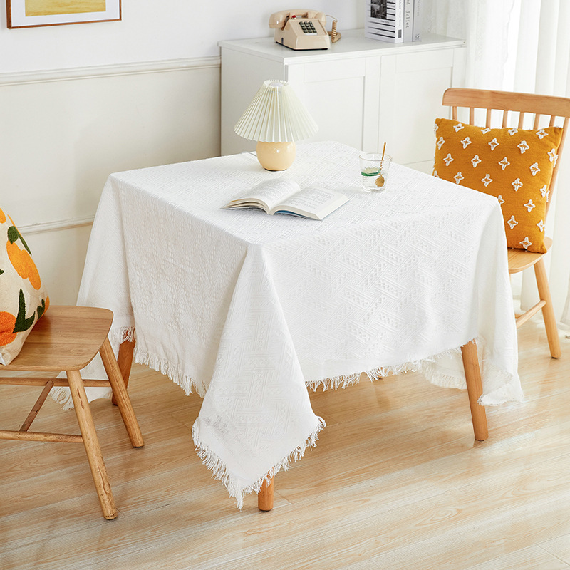 Hot sell high density Waffle yellow and white 230x340cm cover Japanese tea table cloth Cotton and linen blended tablecloth
