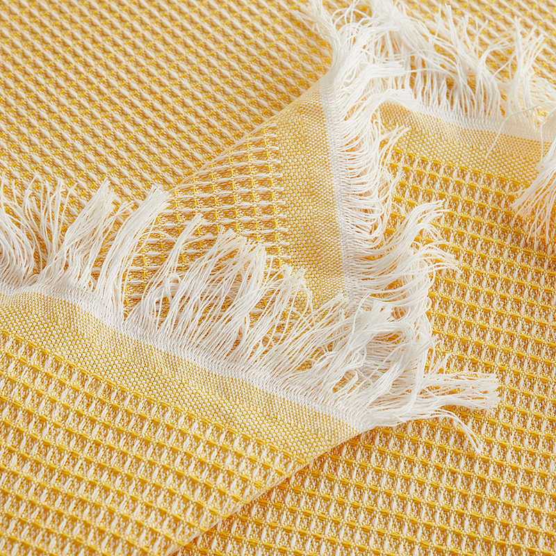 Hot sell high density Waffle yellow and white 230x340cm cover Japanese tea table cloth Cotton and linen blended tablecloth