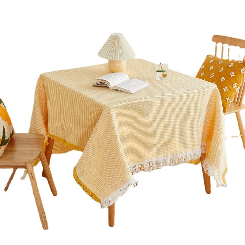Hot sell high density Waffle yellow and white 230x340cm cover Japanese tea table cloth Cotton and linen blended tablecloth