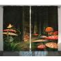 Mushroom Decor Curtains,Deep Dark Forest Fantasy Nature Theme Earth Path Mystical Image Living Room Bedroom Decor 2 Panel/