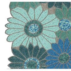 High Quality Handmade Farmhouse Floral Embroidery Beaded Table Runner for Tableptop in Teal/Turquoise/Aqua Colour