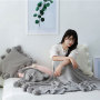 Grey Throw Blanket Knit Blanket with Pom Poms,FuzzyThrow Blanket for Couch,Soft,Cozy,Warm Knitted Cover /