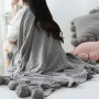 Grey Throw Blanket Knit Blanket with Pom Poms,FuzzyThrow Blanket for Couch,Soft,Cozy,Warm Knitted Cover /