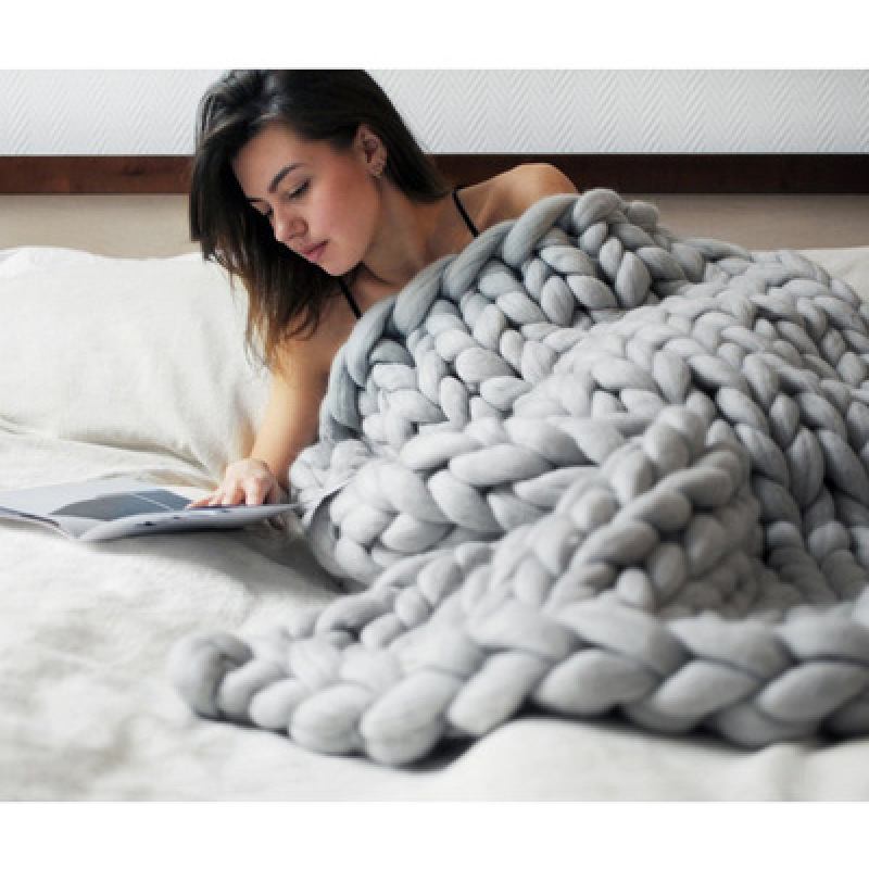 Handmade Chunky Knit Blanket Wool Bulky Knitted Throw gift, Throw Blankets for Couch Bed and Living Room - Fall Winter