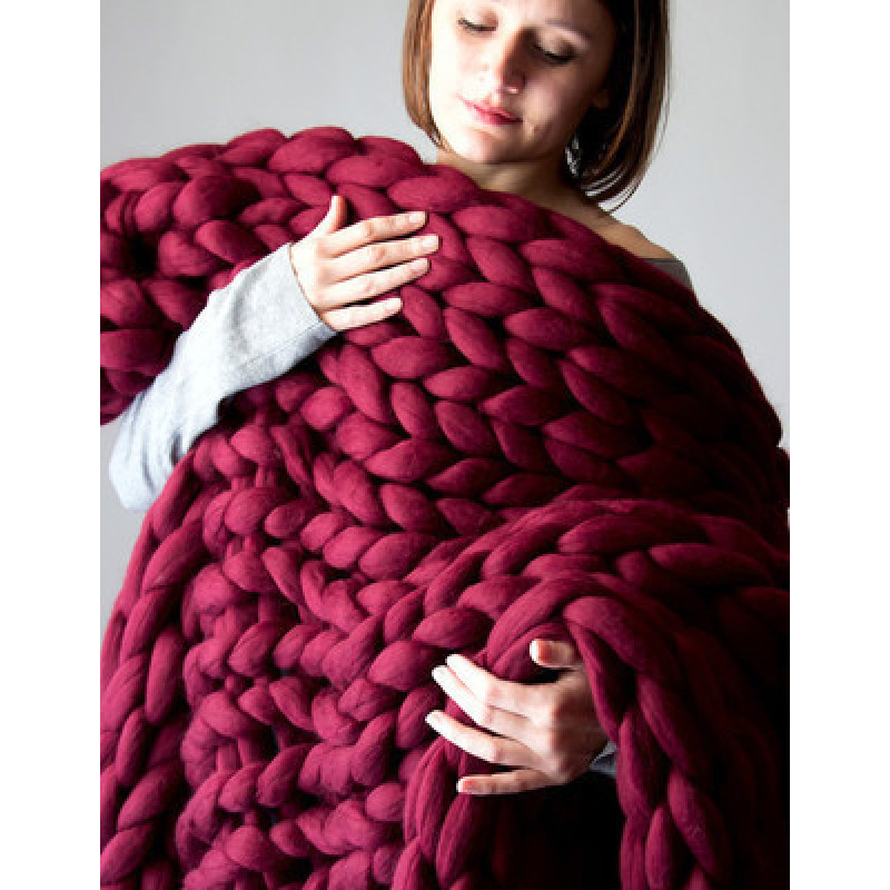 Handmade Chunky Knit Blanket Wool Bulky Knitted Throw gift, Throw Blankets for Couch Bed and Living Room - Fall Winter