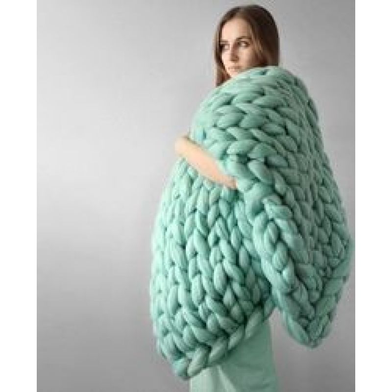 Handmade Chunky Knit Blanket Wool Bulky Knitted Throw gift, Throw Blankets for Couch Bed and Living Room - Fall Winter