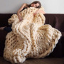 Handmade Chunky Knit Blanket Wool Bulky Knitted Throw gift, Throw Blankets for Couch Bed and Living Room - Fall Winter