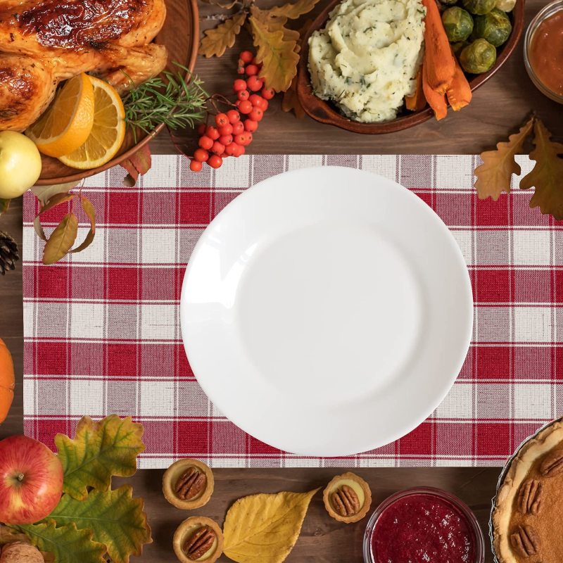 Buffalo Plaid Checker Placemats Set of 6,  Farmhouse Place Mats for Kitchen Table, 13 x 19 inches#