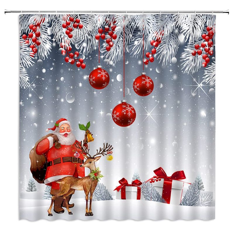Hot Sale Thick Large Shower Curtain Waterproof, Famous Magnets Shower Curtain Christmas#