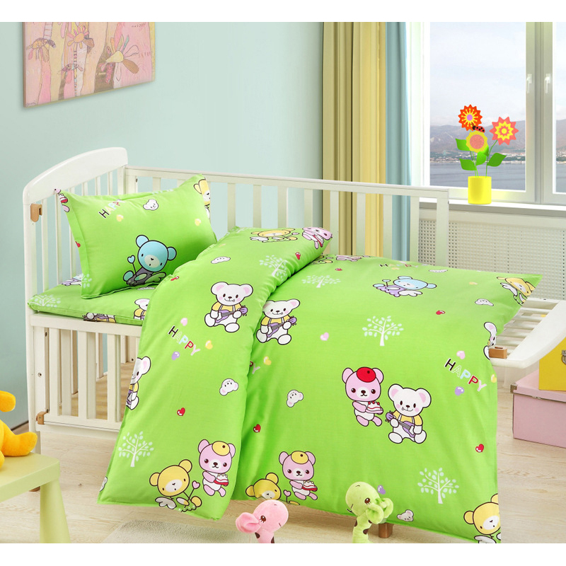 100% Cotton Nursery School Cute Bedding Set Baby Bedsheet, 3 Piece Suit Cartoon Bedding Sets/