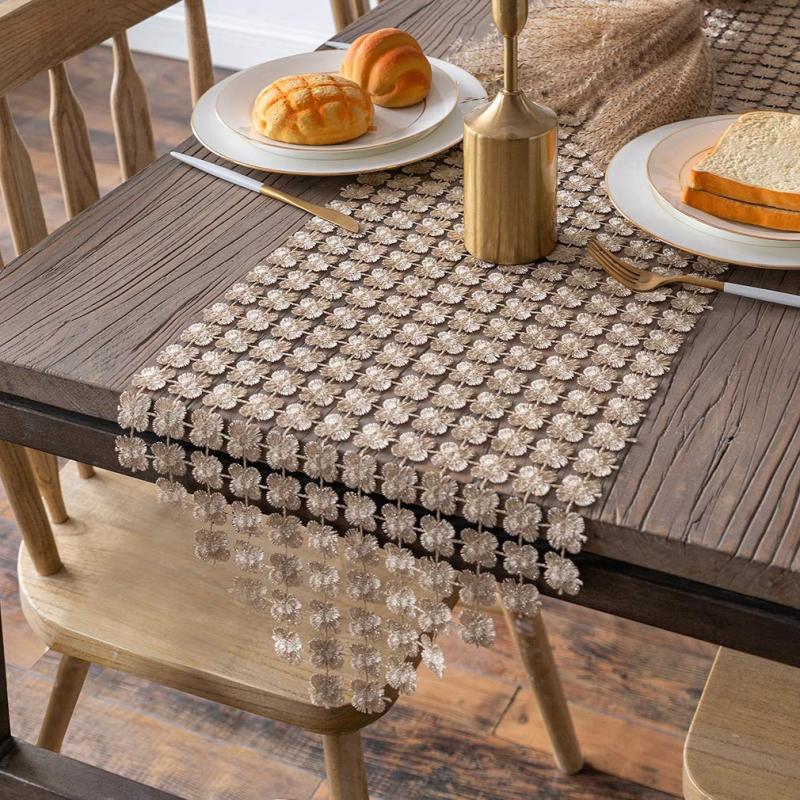 Wholesale 12 x 72 Inch Glitter Gold Clover Table Runner for Kitchen Wedding Bridal Shower Decorations