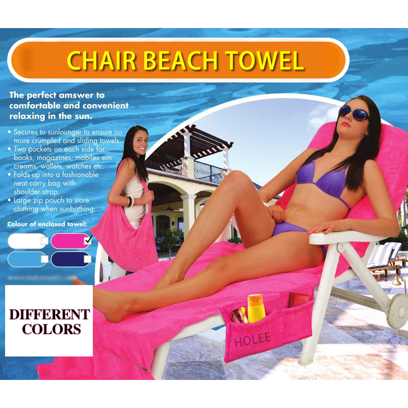 Supersoft Solid White Lounger Leisure Portable Chair Cover, Microfiber Beach Chair Cover With Pockets for Summer/