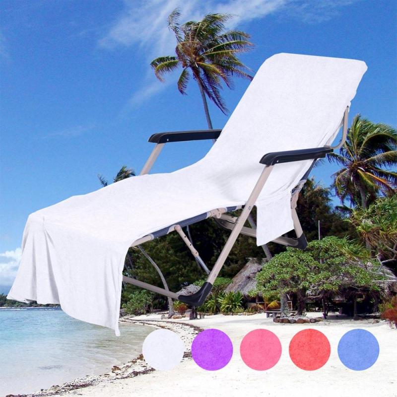 Supersoft Solid White Lounger Leisure Portable Chair Cover, Microfiber Beach Chair Cover With Pockets for Summer/