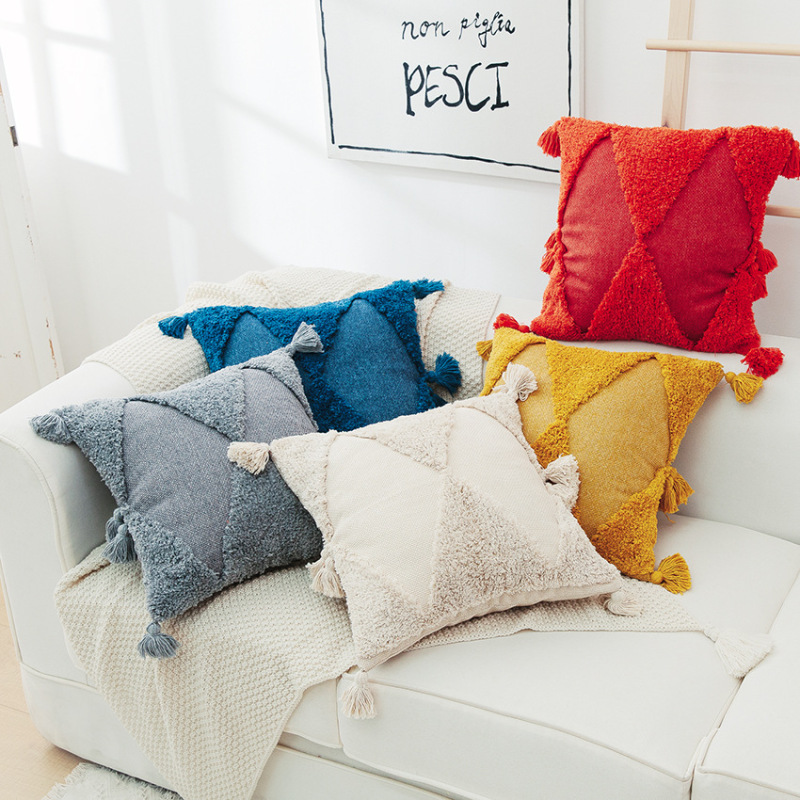 Moroccan Style Cushion Cover Tuft Tassels Handmade Neutral Decoration Pillow Cover For Sofa Bed Boho Decor Cushion Cover