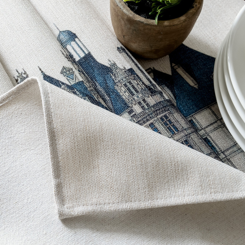 Castle British  Style Tablecloth, Cotton And Linen Digital Printing Waterproof Tablecloth /