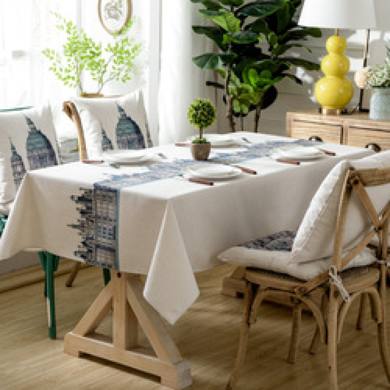 Castle British  Style Tablecloth, Cotton And Linen Digital Printing Waterproof Tablecloth /