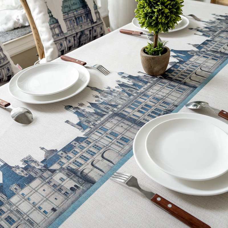 Castle British  Style Tablecloth, Cotton And Linen Digital Printing Waterproof Tablecloth /