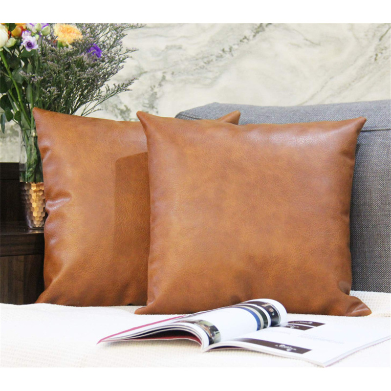 Leather Pillow Sofa Back Simulation Leather Cushion Cover Pure Color Car faux leather tech fabric pillowcase