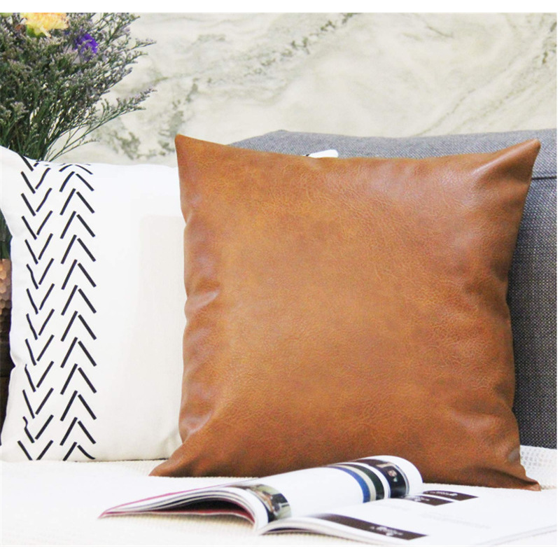 Leather Pillow Sofa Back Simulation Leather Cushion Cover Pure Color Car faux leather tech fabric pillowcase