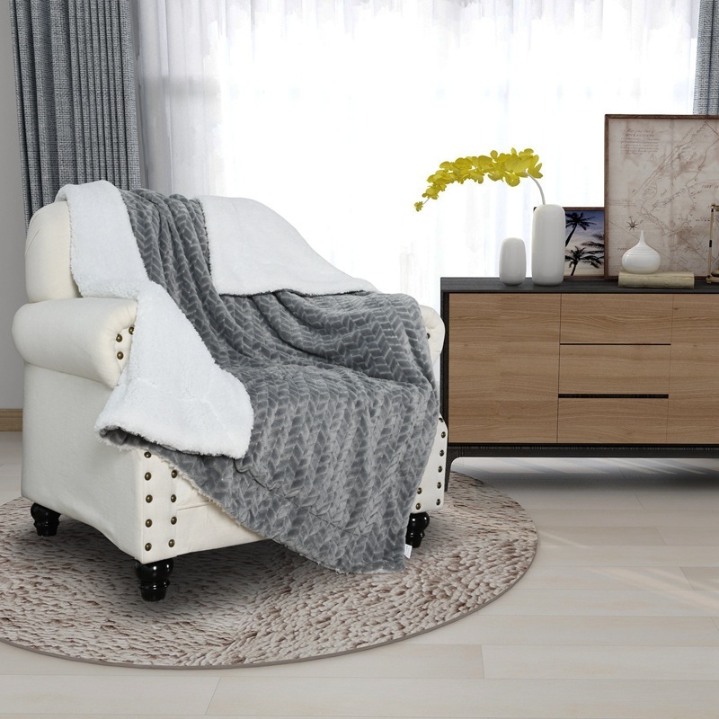 High Quality Luxury Coral Fleece Sherpa Blanket, Solid Grey Two Layer Flannel Fleece Sharpa Blanket#