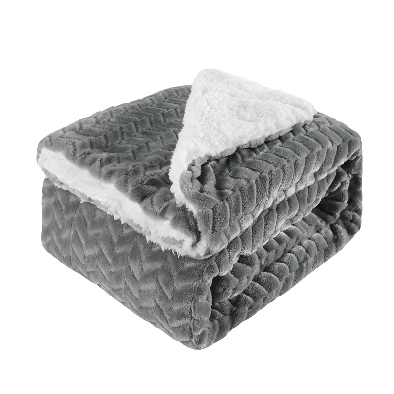 High Quality Luxury Coral Fleece Sherpa Blanket, Solid Grey Two Layer Flannel Fleece Sharpa Blanket#