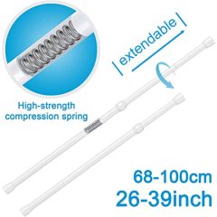 White Adjustable Tension Curtain Rod, Small Short Expandable Pressure Loaded Curtain Tension Rods%