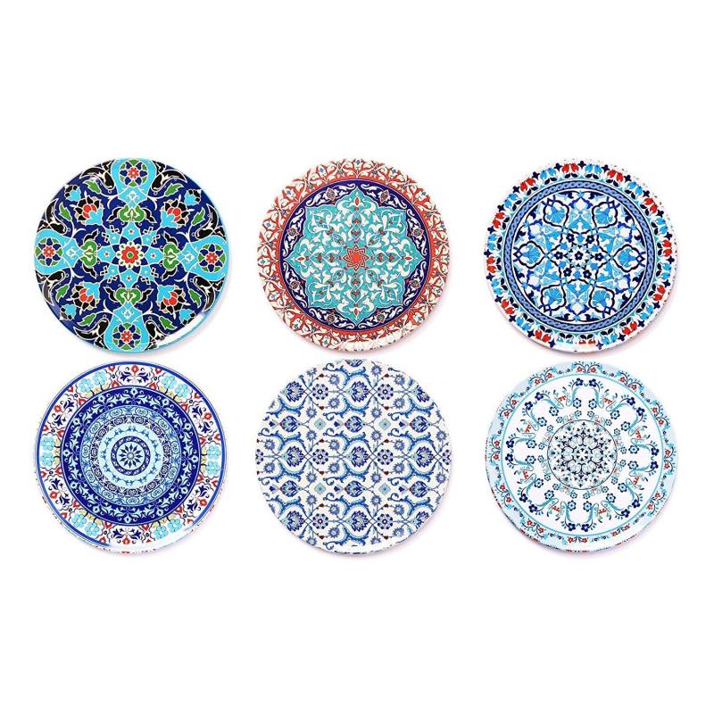 Natural Cork Mandala Set of 6 Decorative Coasters,  Boho Coasters for Glass Cups Vases Candles Dining Table#