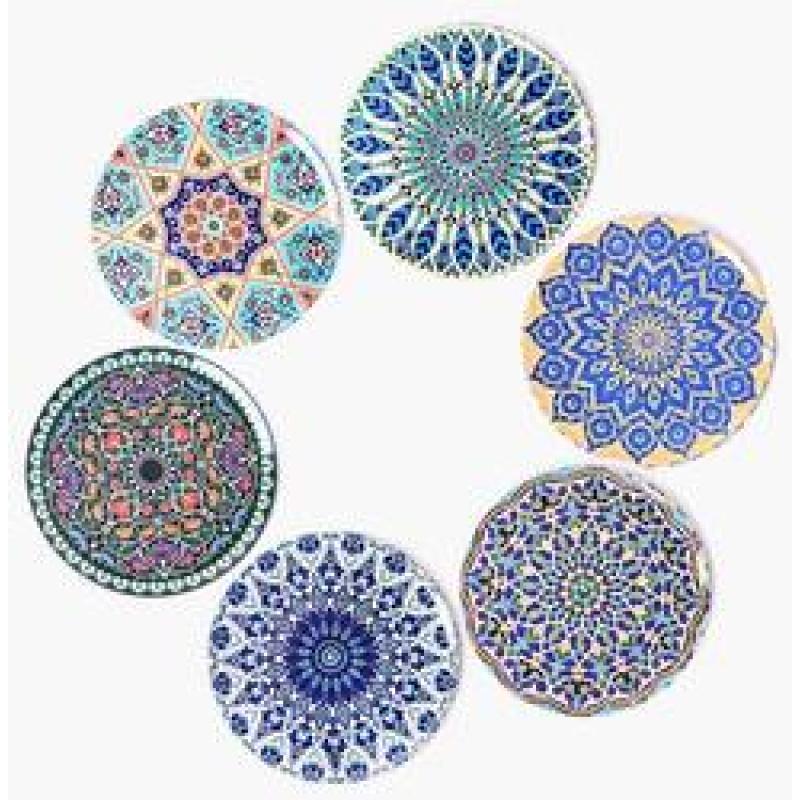 Natural Cork Mandala Set of 6 Decorative Coasters,  Boho Coasters for Glass Cups Vases Candles Dining Table#