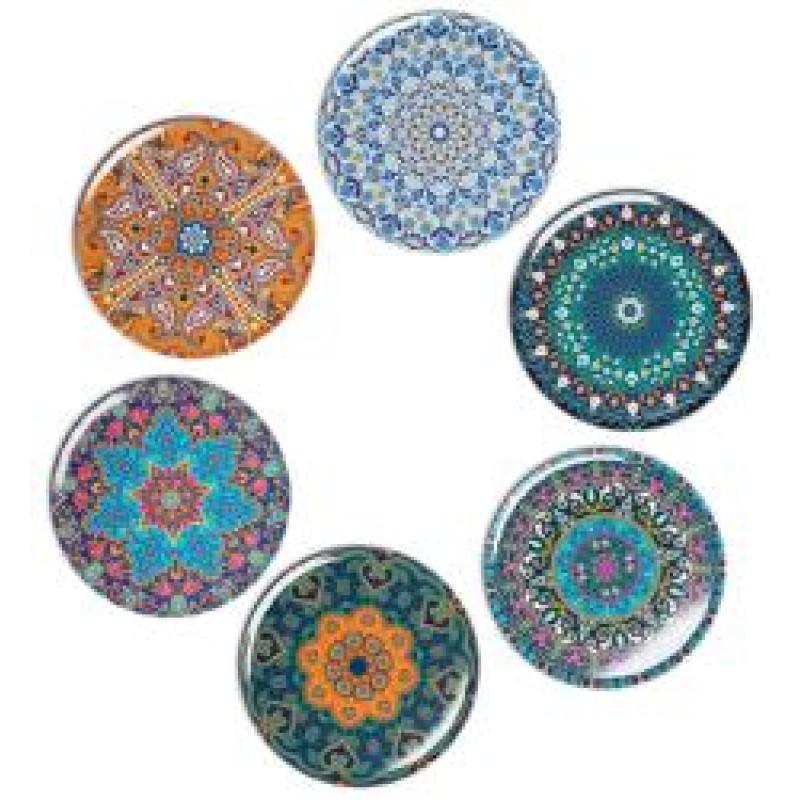 Natural Cork Mandala Set of 6 Decorative Coasters,  Boho Coasters for Glass Cups Vases Candles Dining Table#