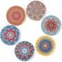 Natural Cork Mandala Set of 6 Decorative Coasters,  Boho Coasters for Glass Cups Vases Candles Dining Table#