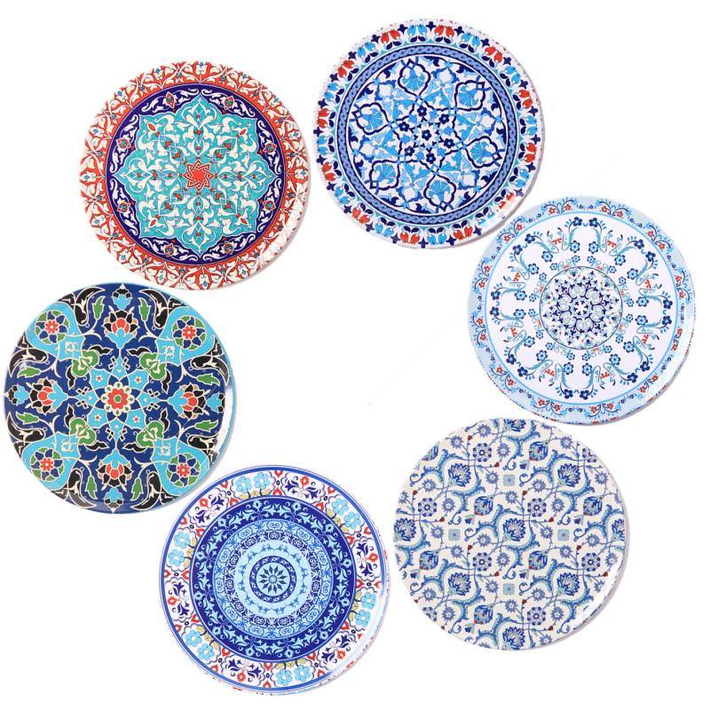 Natural Cork Mandala Set of 6 Decorative Coasters,  Boho Coasters for Glass Cups Vases Candles Dining Table#